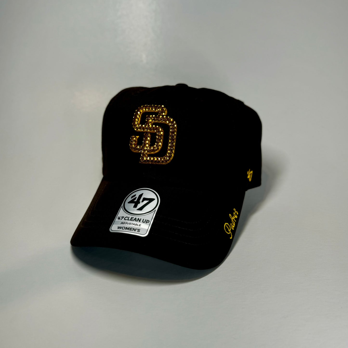 Side view of Women's Rhinestoned San Diego Padres Clean Up Hat in Brown