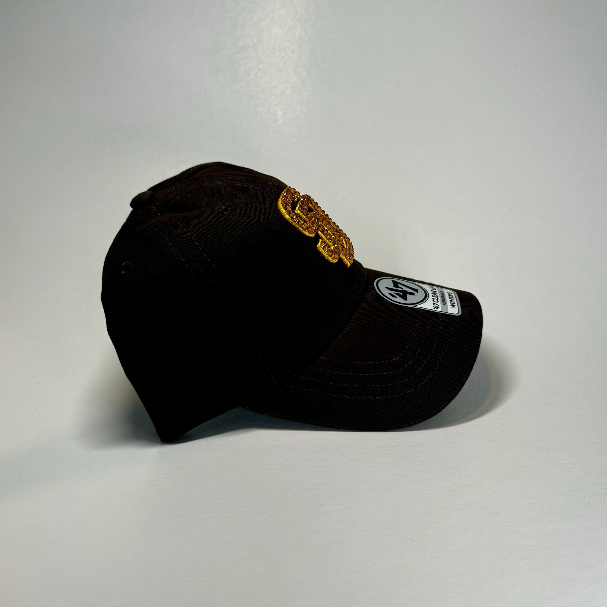 Side view of Women's Rhinestoned San Diego Padres Clean Up Hat in Brown