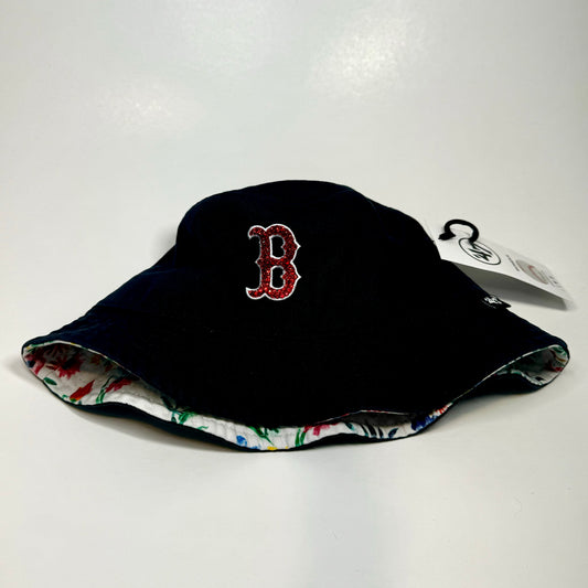 Front side view of Boston Red Sox Baseball bucket hat in Navy blue
