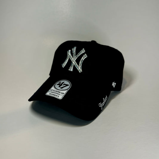 Front View of Rhinestoned New York Yankees Clean Up Dad Hat 